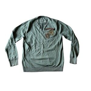 Women's Guess Green Sweatshirt Pullover Long Sleeve Cotton Logo Patches Sz M
